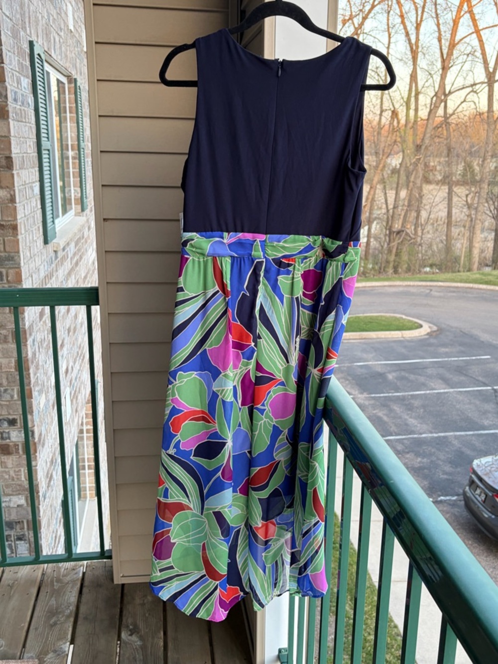 🆕 💚🩷🩵💙SLNY Navy Multi Floral Midi Dress Size 8 Fit & Flare Belted Summer Dress - Picture 4 of 17